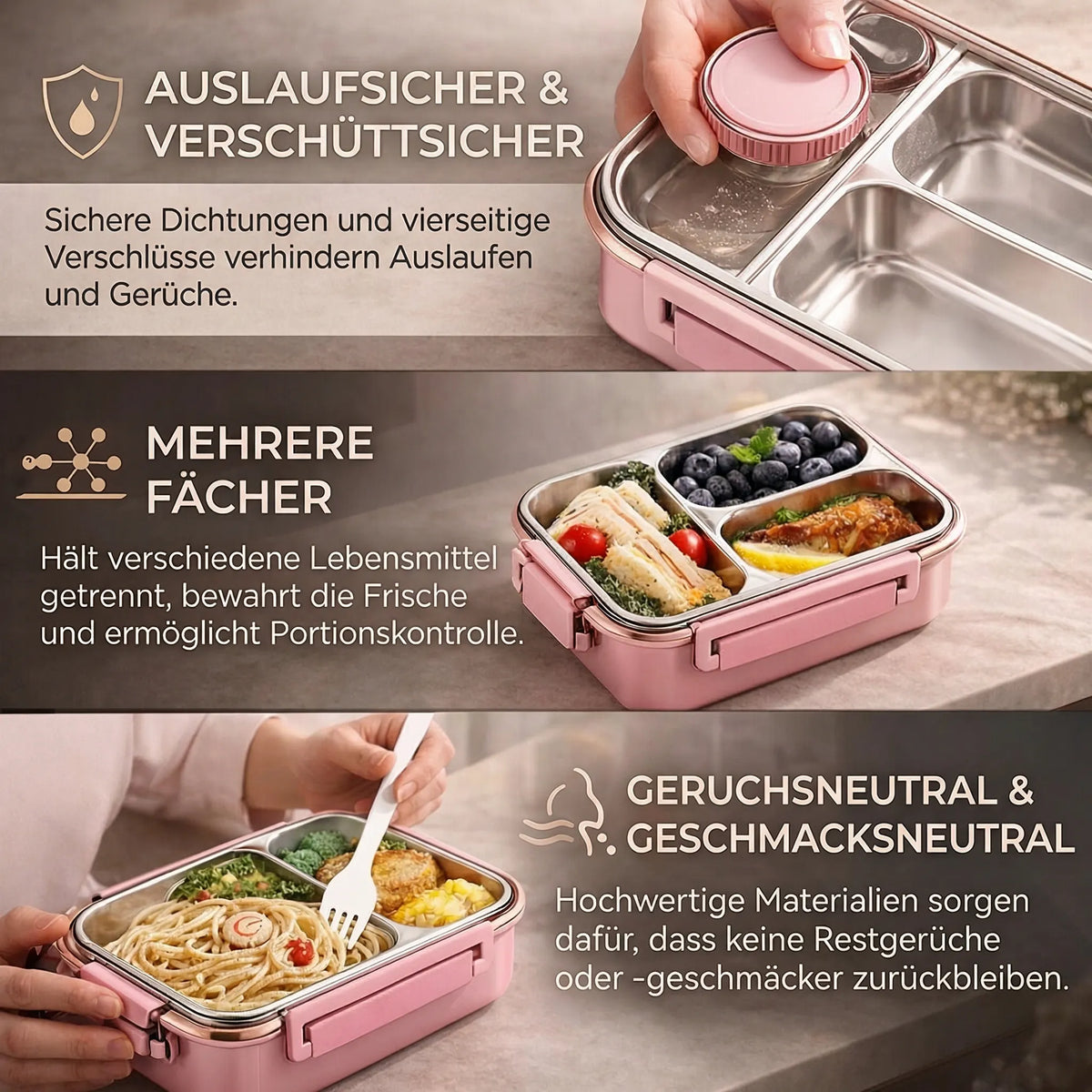 Mealvault - Thermobehälter für Essen mit Edelstahlfächern