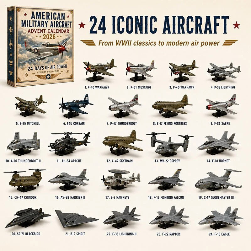 Militärflugzeug-Adventskalender mit 24 Flugzeugen zum Sammeln