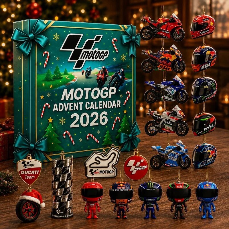 Motorsport-Adventskalender mit Motorrädern und Rennfahrern