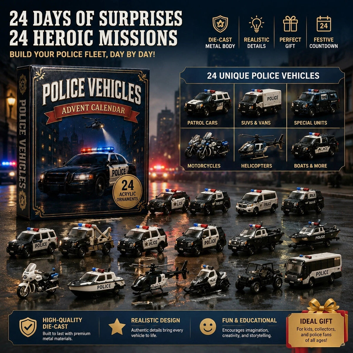 Polizei-Adventskalender mit 24 Einsatzfahrzeugen