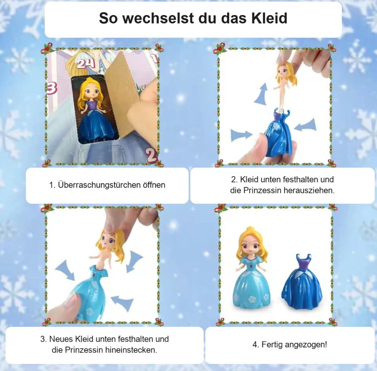 Prinzessinnen-Adventskalender mit 24 Puppen und Kleidern