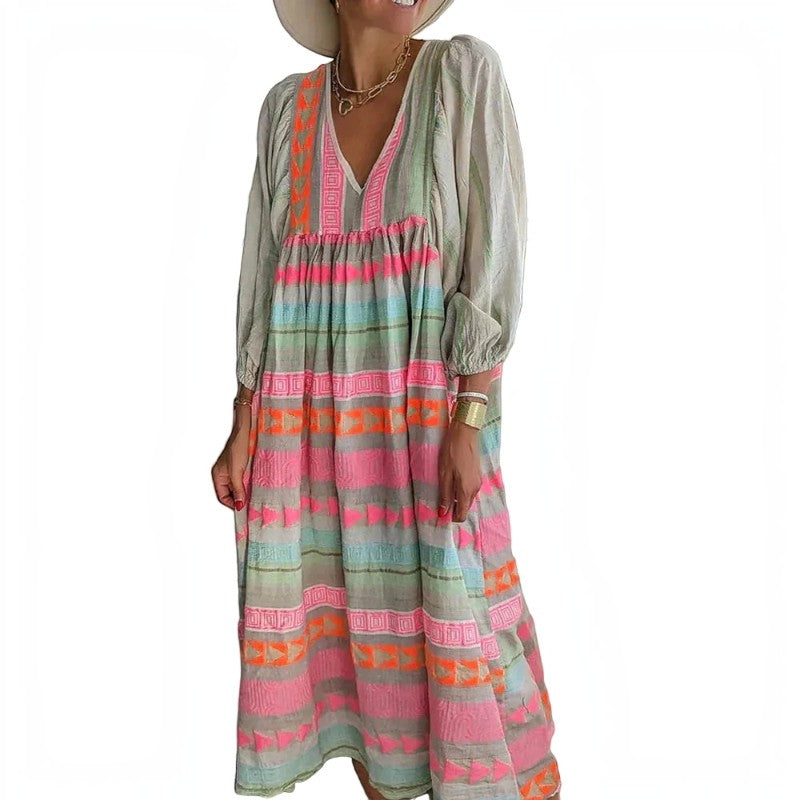 Breeze - Damen-Sommerkleid mit V-Ausschnitt und langen Ärmeln