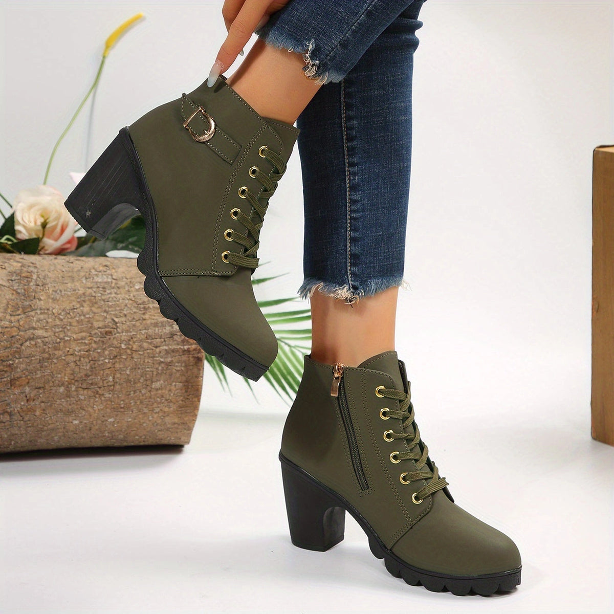 Tread - Damen-Stiefeletten mit Blockabsatz und Schnürung
