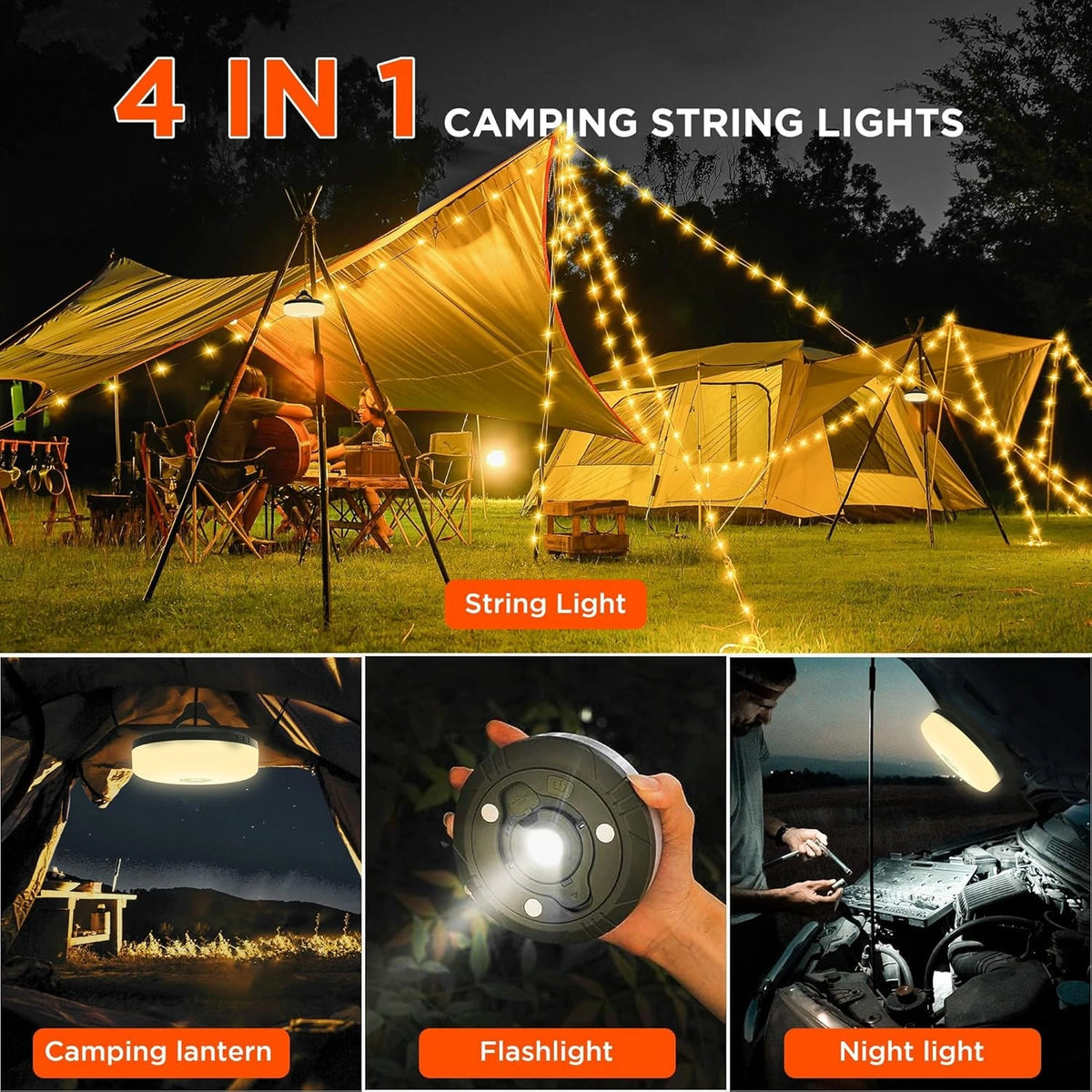 Lanterra - 4-in-1 Campinglampe mit RGB-Lichterkette und Powerbank
