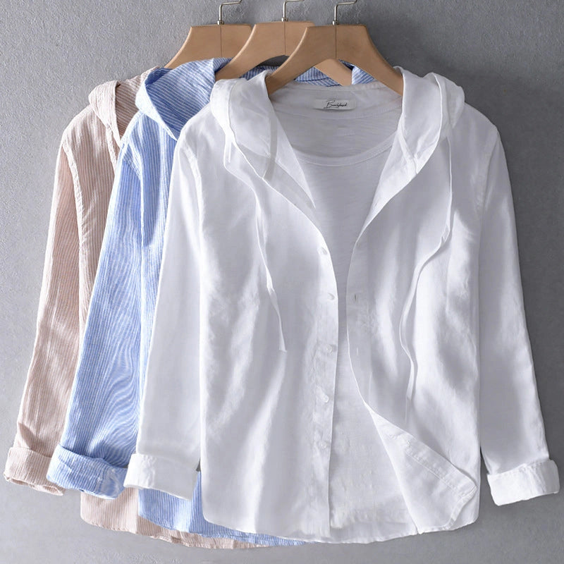 Sleevara - Damen-Leinenbluse mit Knopfleiste und Stehkragen