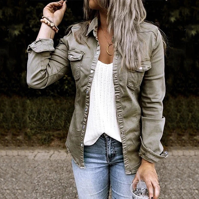Layering - Damen-Denimjacke mit Vordertaschen