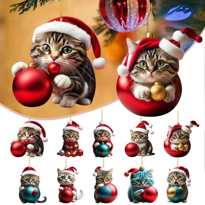 Catmerry - Weihnachtsanhänger mit Katzenmotiv und Weihnachtsmütze
