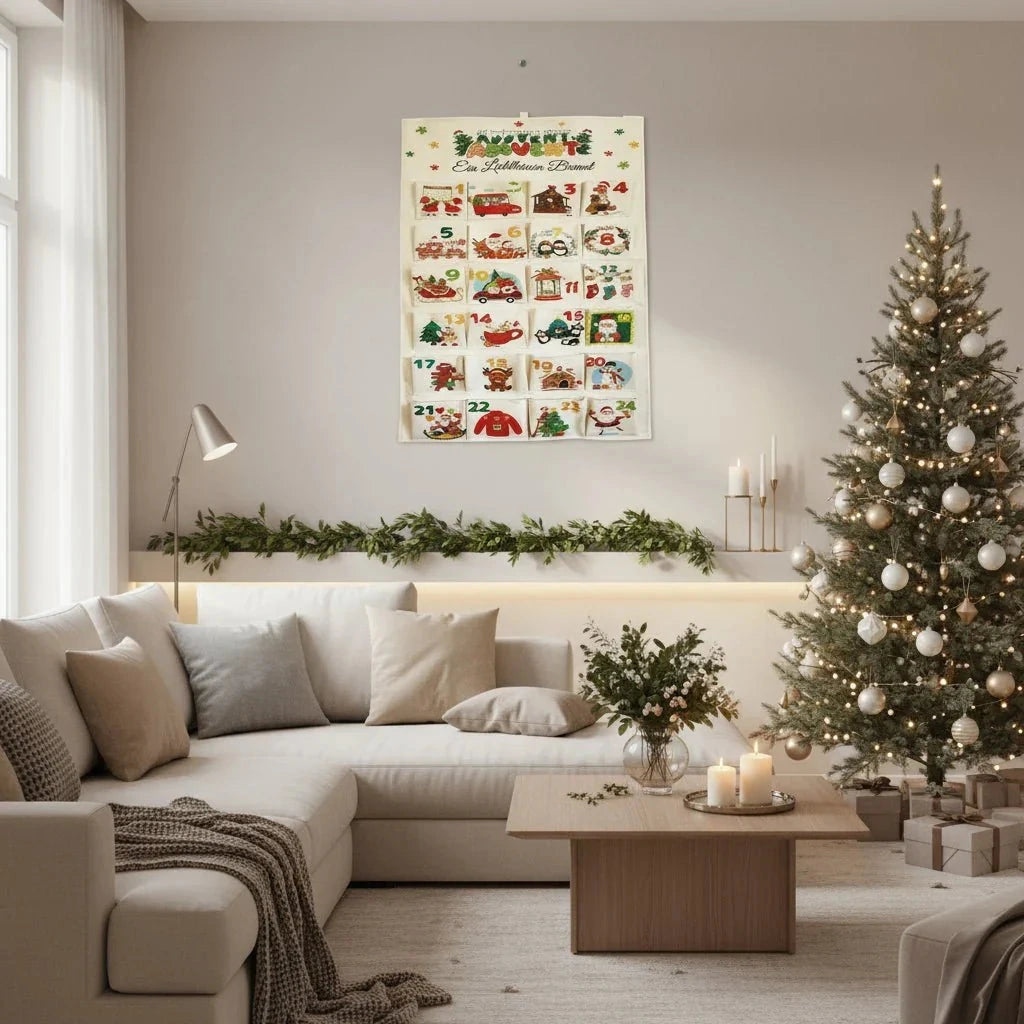Yulecalendar - Stoff-Adventskalender mit 24 Fächern für die Adventszeit