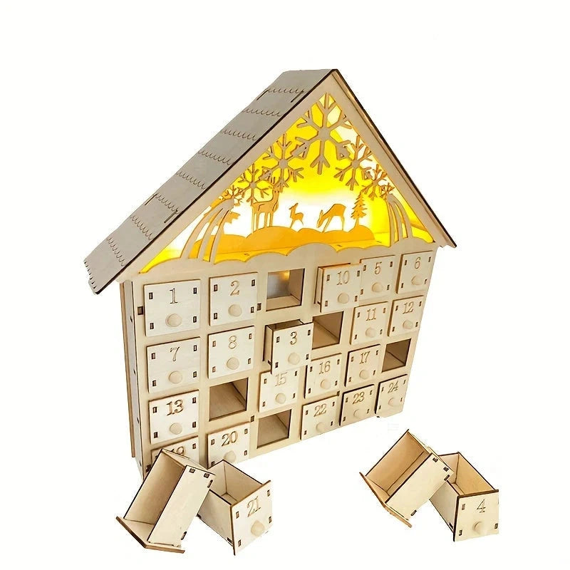 Yuleglow - Holz-Adventskalender mit integrierter LED-Beleuchtung