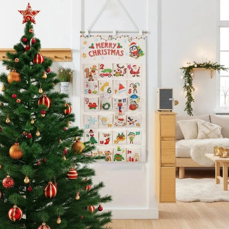 Yulecalendar - Stoff-Adventskalender mit 24 Fächern für die Adventszeit