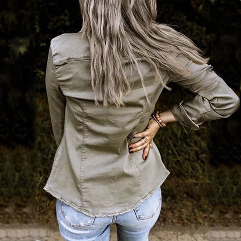 Layering - Damen-Denimjacke mit Vordertaschen