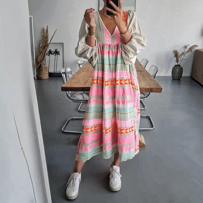 Breeze - Damen-Sommerkleid mit V-Ausschnitt und langen Ärmeln