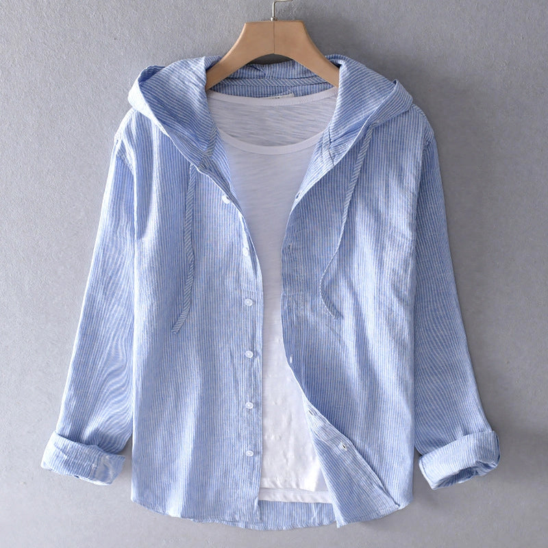 Sleevara - Damen-Leinenbluse mit Knopfleiste und Stehkragen