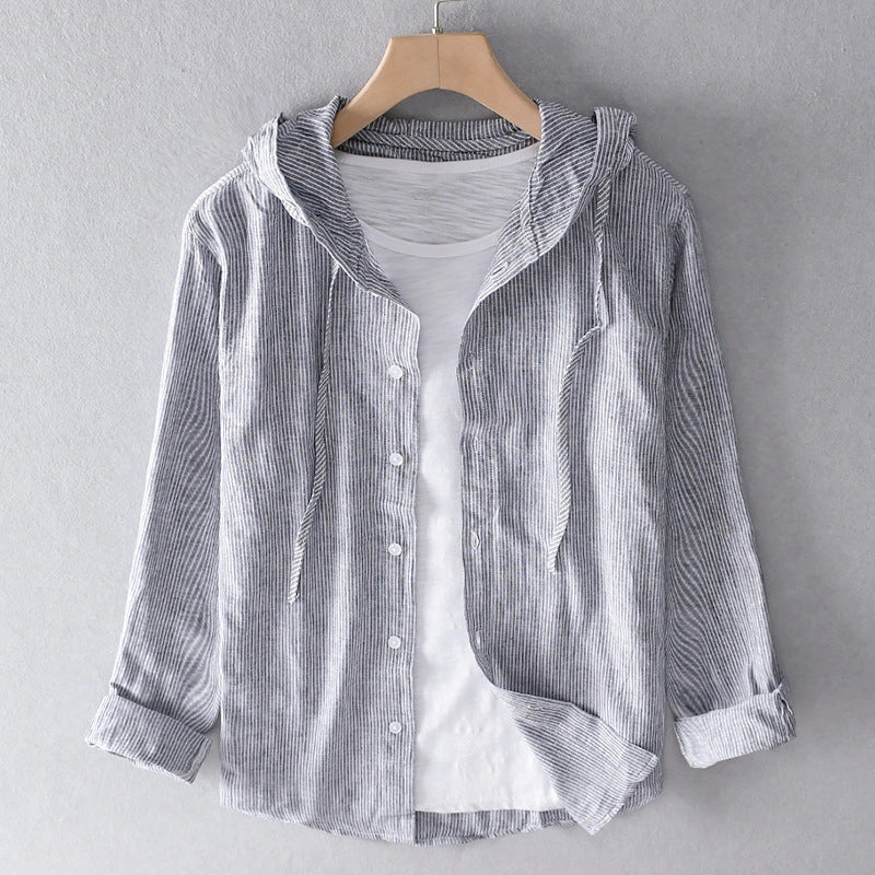 Sleevara - Damen-Leinenbluse mit Knopfleiste und Stehkragen