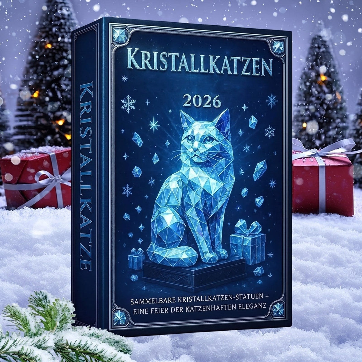 Clawmas - Adventskalender mit Katzenfiguren aus Acryl in Kristalloptik